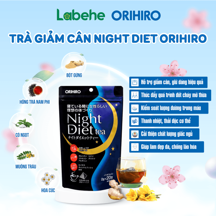 Trà Giảm Cân Night Diet Tea Orihiro 20 Gói - Ảnh 3